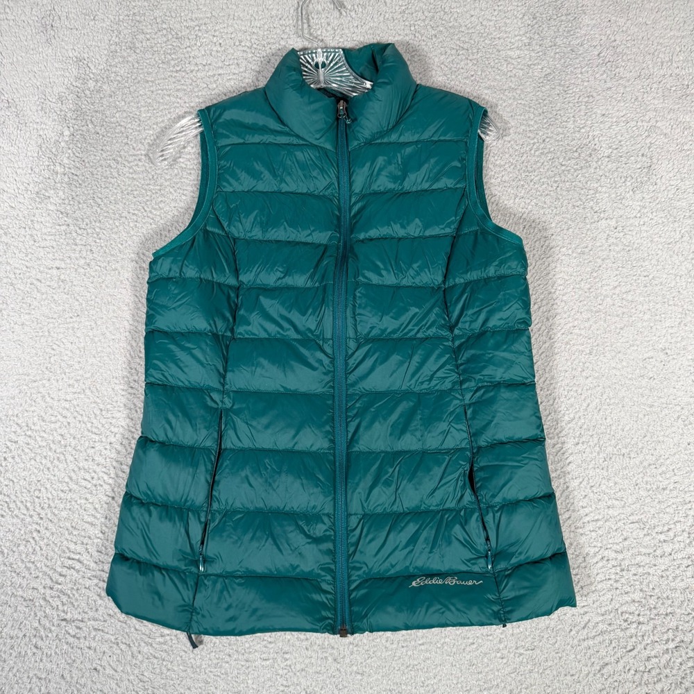 Eddie Bauer Vest Womens Medium Green Full Zip Down Puffer 650 Outdoor Winter